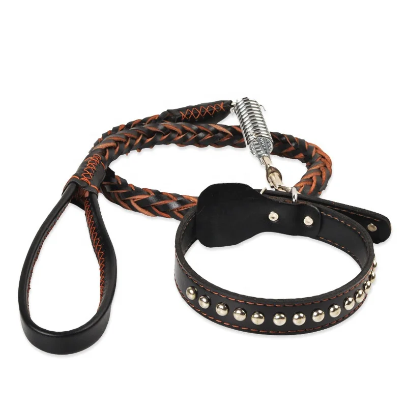 hot selling products 2022 Cowhide dog leash traction rope chain pet collar genuine leather medium large dog pet supplies
