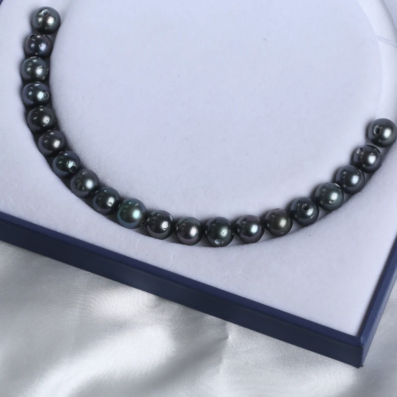 2.5mm Hole Size 11-12mm A Natural Black Real Seawater Saltwater Loose Round Tahitian Pearl Beads