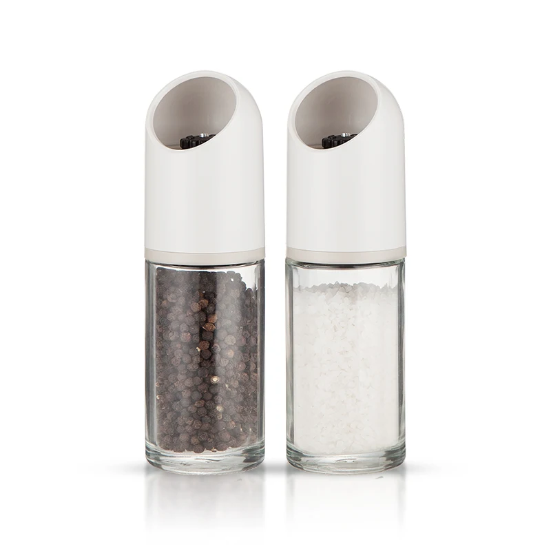 modern refillable manual ceramic spice and herbs grinder bottle adjustable coarseness glass salt and pepper mill for kitchen