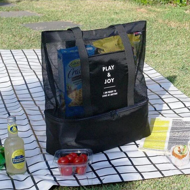 Mesh Beach Tote Bag with Zipper Top Custom  Insulated Tote Bag Manufacturer