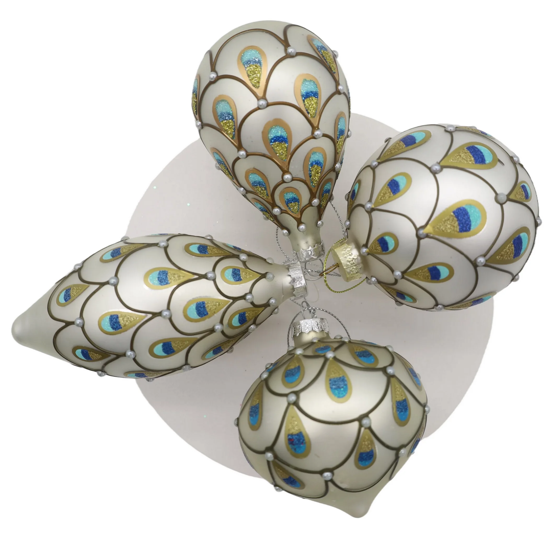 Европейский классический стеклянный шар для рождественской елки, украшение 8 см, Серебряный Рождественский стеклянный шар, ручная роспись, узор с павлиньими синими перьями