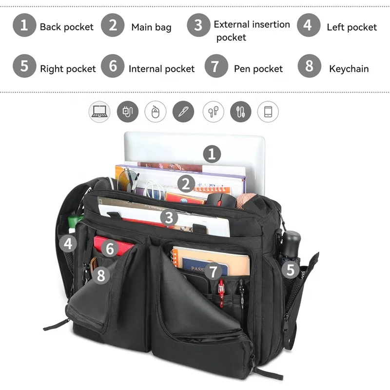 Large Capacity Business Briefcase Multi-Compartment Handbag Travel Work College New Version Computer Messenger Bag