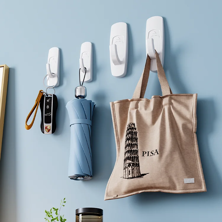 Hot Selling 2piece/set Trace Free Heavy Duty Strong Adhesive Holders Hanging Plastic Wall Hooks for Clothes