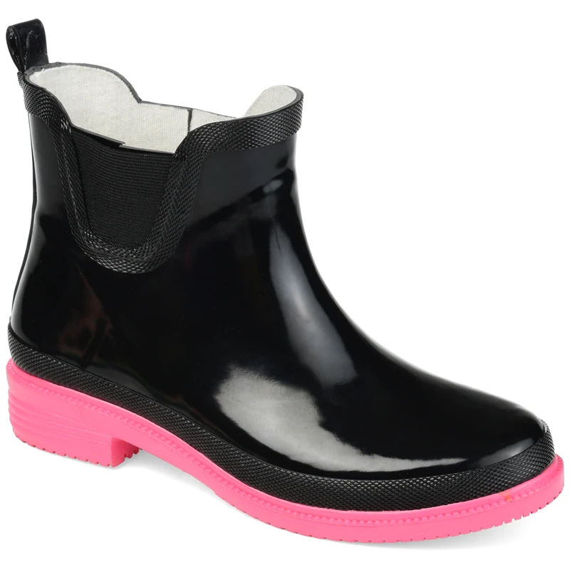 European Style Adult Size Elastic Bands Rubber Outsole Shiny Black Slip-on Rubber Rain Boot