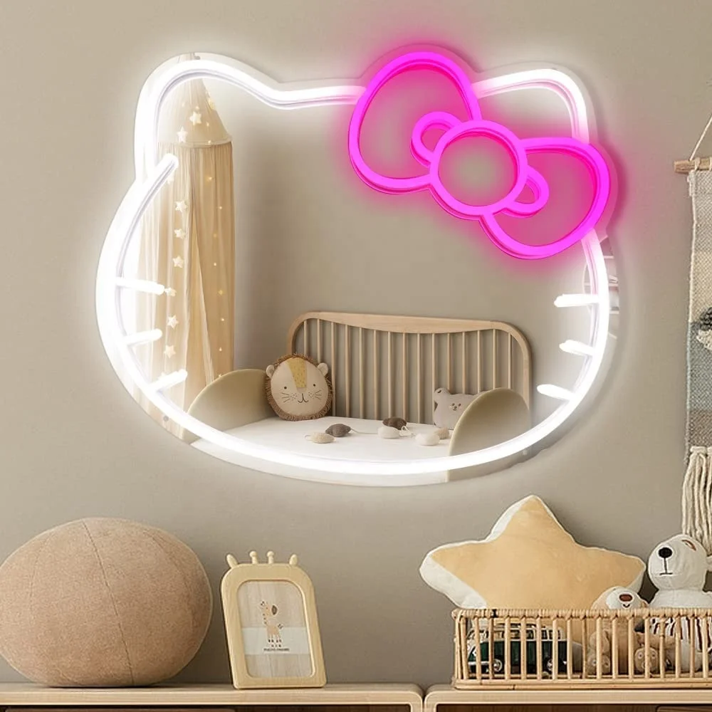 Wholesale modern simple large big bathroom wall decor vanity makeup smart led hello kitty mirror miroir spiegel espejo