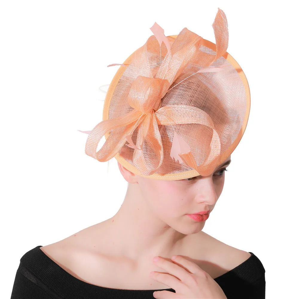 Hot sell Wedding Hair bridal Sinamay Fascinators hat Champagne Pink Coffee Blue Gray Derby Hats headdress TOP Hat wholesale