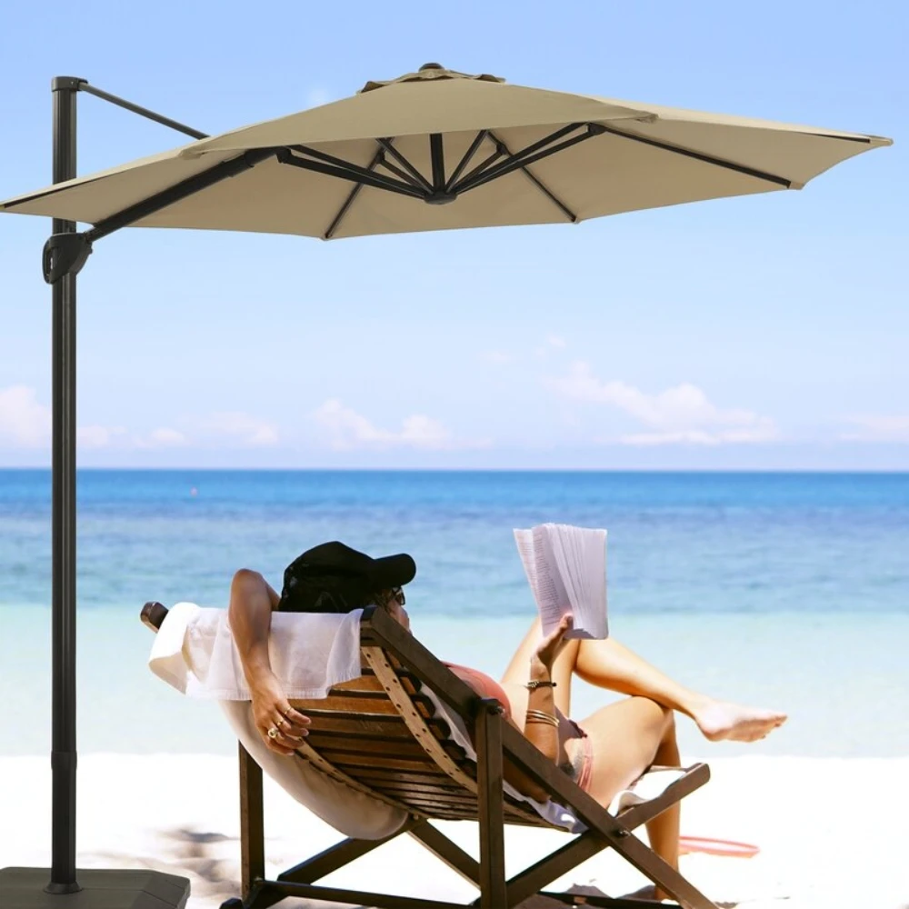 Support Dropshipping Title Adjustable Wheat Sun Rain Large Patio Umbrella Base Cantilever Umbrella With Base Included