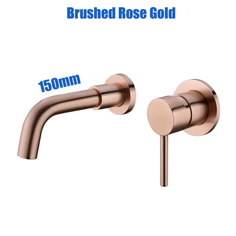 
Rose Gold Wall Mounted Basin Faucet Single Handle Hot Cold Sink Faucet Rotation Spout Brushed Gold Bathroom Watermark Mixer Tap 