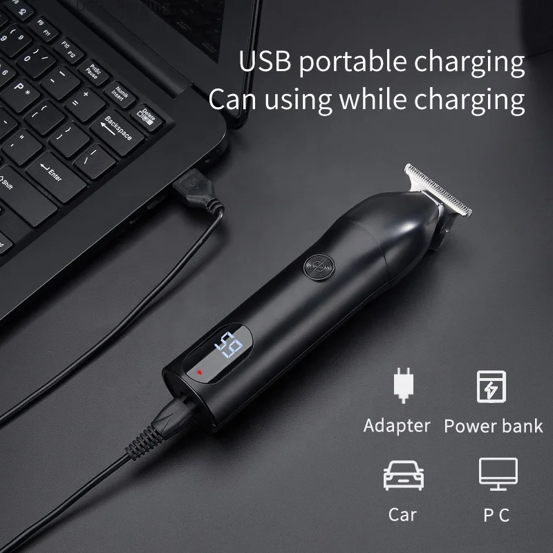 New Design Barber High Quality Metal Hair Trimmer Household LED Display Electric Hair Clipper with 5 Different Combs