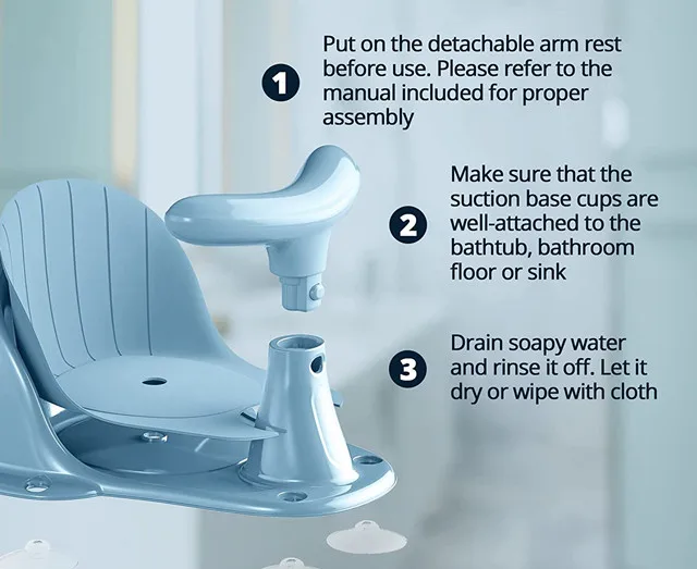 BBCare Baby Bathtub Seat with Backrest & Suction Cups for Stability, Portable Safety Chair for 6-18 Months