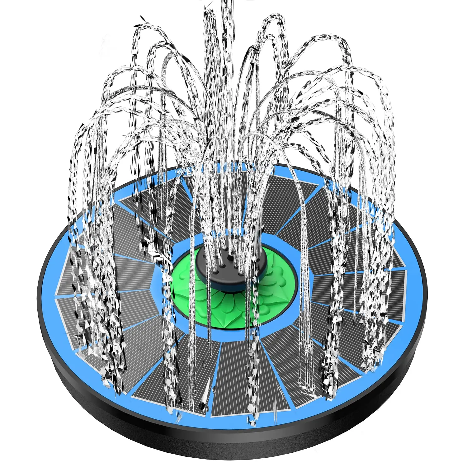 Solar Fountain 2023 Upgrade 2.3W Solar Powered Bird Bath Fountains with Green Flower Outdoor Water Feature 7 Nozzles 4 Fixers