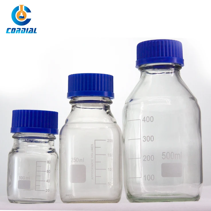 Labs borosilicate Storage Bottles glass reagent bottle with Blue GL45 Screw lid