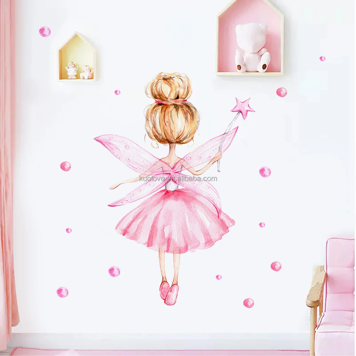 Butterfly wings elegant girl Princess Wall stickers Living room children bedroom decorative wallpaper self-adhesive stickers