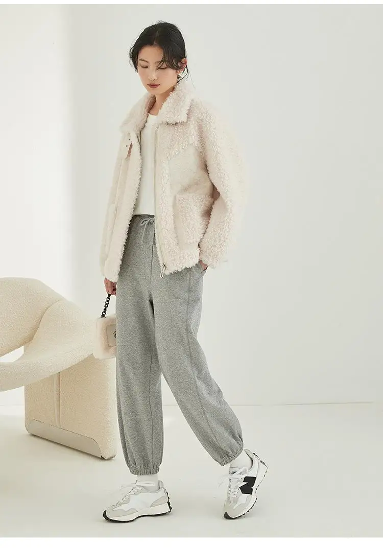 2022 New Winter Plush Coats For Women Lapel Plaid Short Cropped Faux Fur Jacket With Pocket