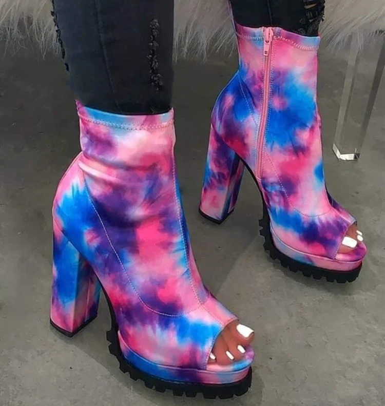 
2020 New Arrival Women Snake Print Boots Chunky High Heels Platform Peep Toe Ankle Booties Dress Shoes 
