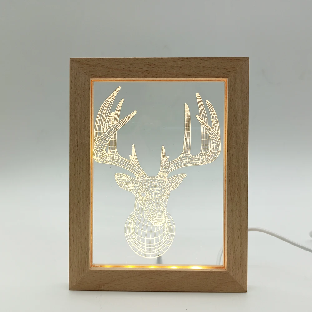 Wholesale Wooden 3D LED Love Photo Frames Custom Designs Wedding Decorative Display Wood Picture Acrylic Photo Frame