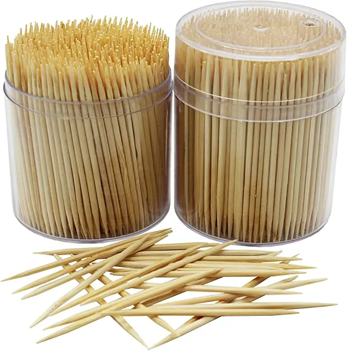 
Large Wood Round Toothpicks in Clear Plastic Storage Box Sturdy Safe Double Sided Party Bamboo Wooden Toothpicks 