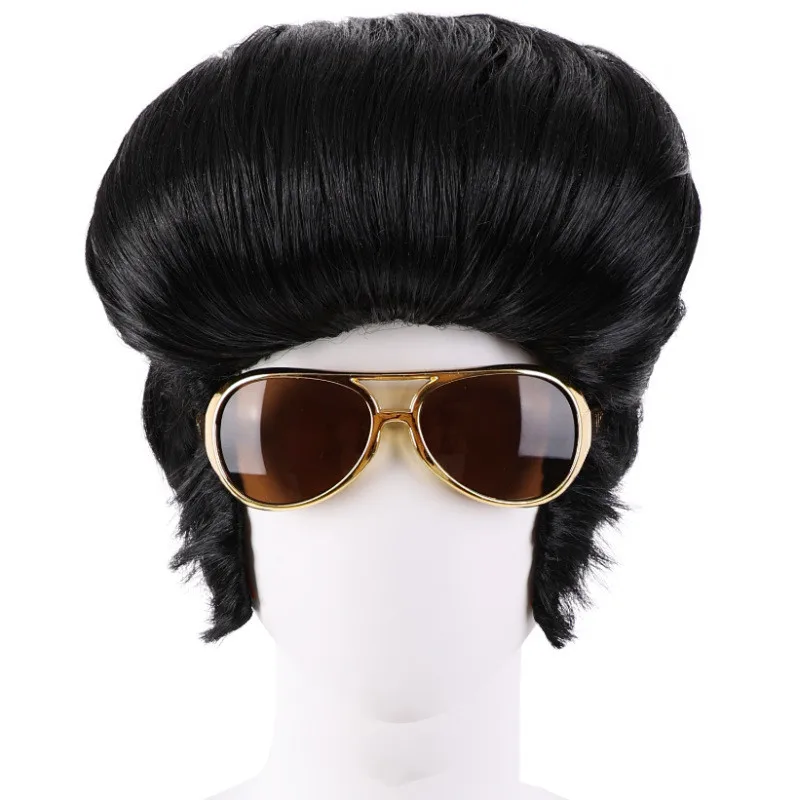Wholesale Factory Price  1950s Cosplay Party Wigs Teddy Boy Danny Zuko Rock N Roll Fancy Mens Black Grease Elvis Wig