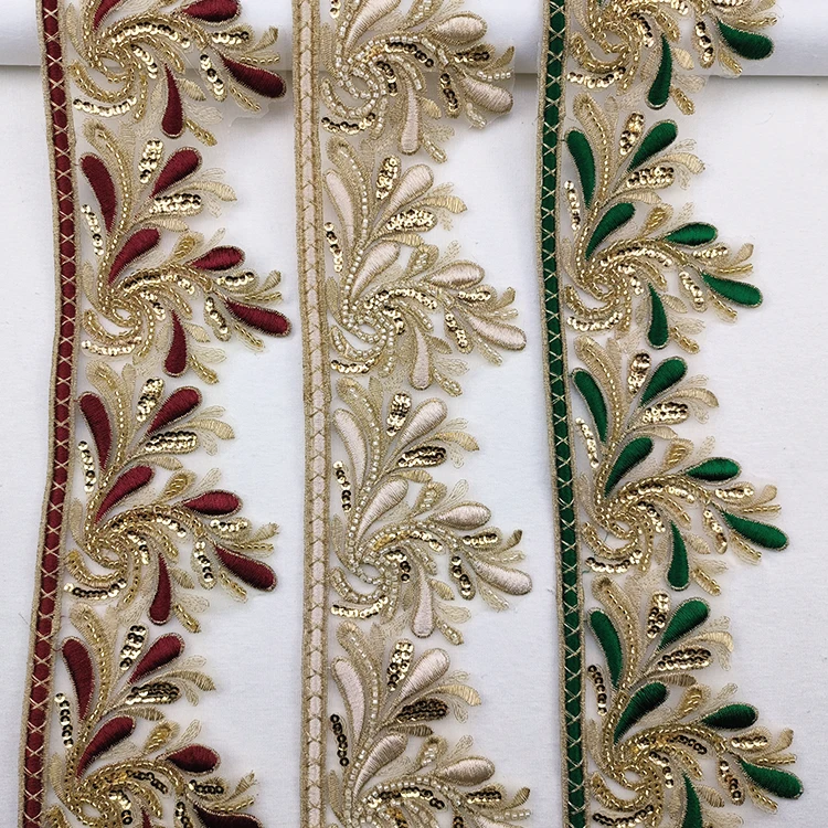Clothing Accessories Gold And Silver Metallic Border Lace Trim Sequins Handmade Pearl Beaded Embroidery Flower Gold Lace Trim