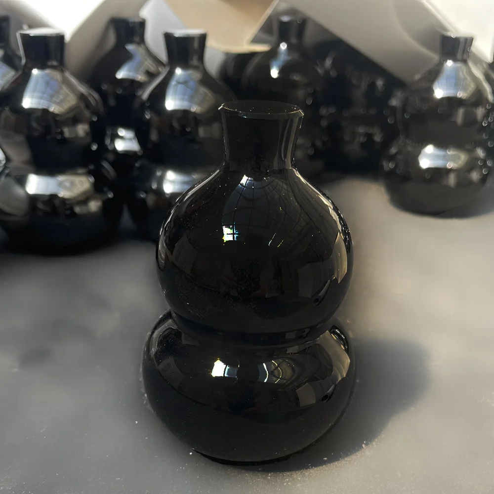 Wholesale Natural crystal glass bottle gourd Black Obsidian Gourd Hand Carved calabash Crystal Gourd For Feng Shui Accessories