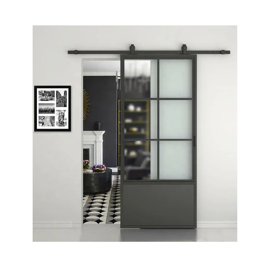 Practical Interior Frosted Glass  Sliding Barn Door