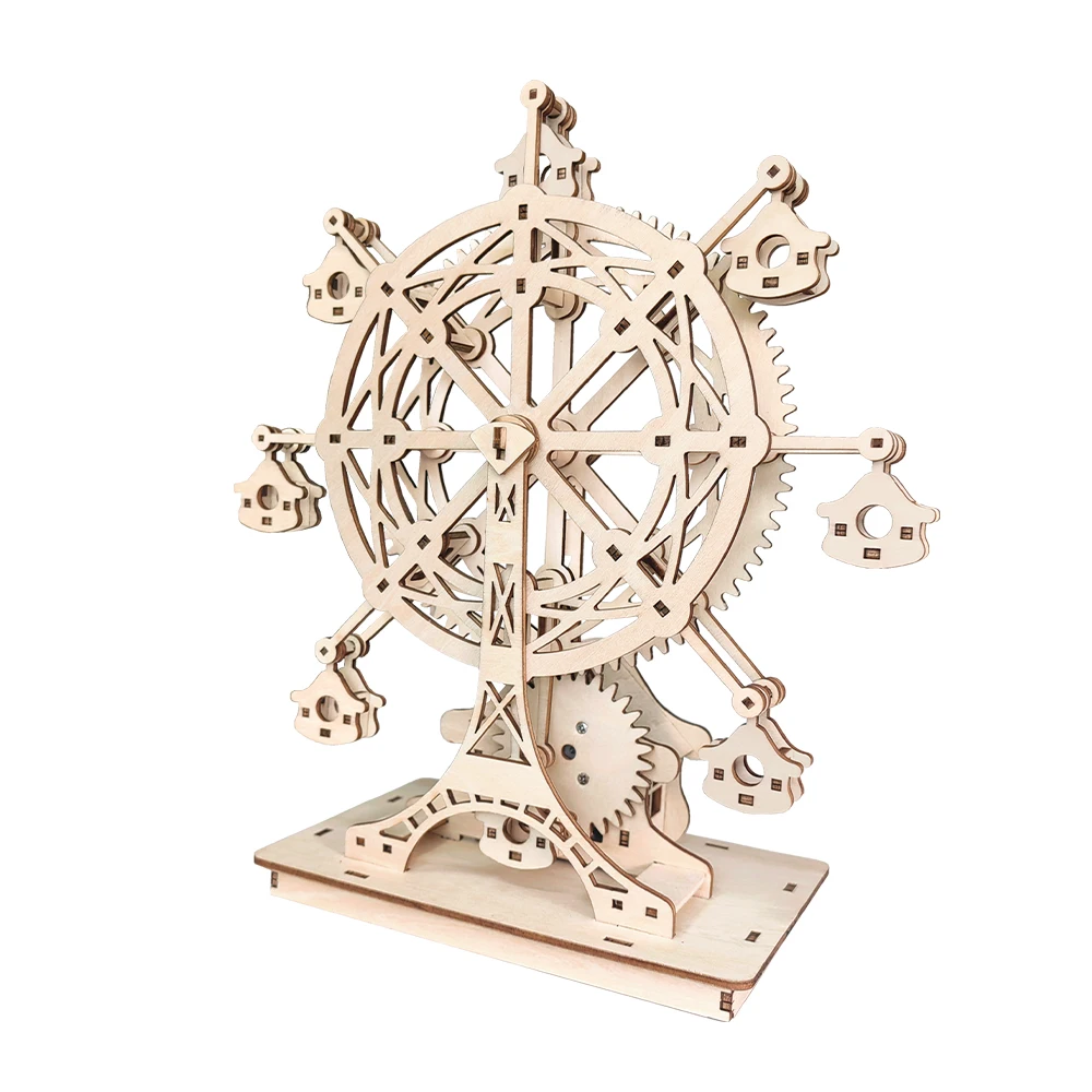 Wholesale 3d Puzzle Moving Music Box Wood Ferris Wheel DIY Creative Toy Handmade Model Mechanical Kits