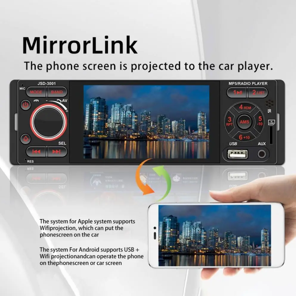 3001 4inch Car MP5 Player Touch Screen Blue-tooth Colorful Lights Multi-media Player for Vehicles U disk card machine 3001