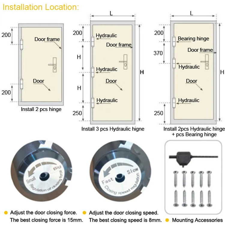 Space Aluminum Color Hydraulic Buffer Self-Closing Hinge damping spring hinged 5 inch blind door closer