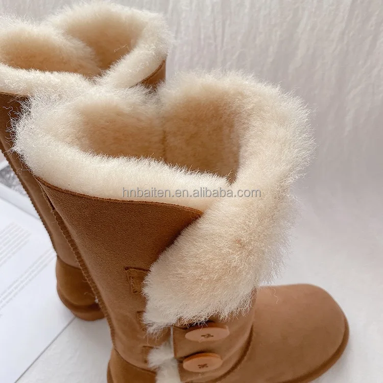 Женские сапоги до колена из натуральной шерсти, осенне-зимние теплые сапоги с круглым носком, женская обувь большого размера