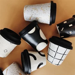 Factory direct sell unique cheap porcelain travel mugs with black lid