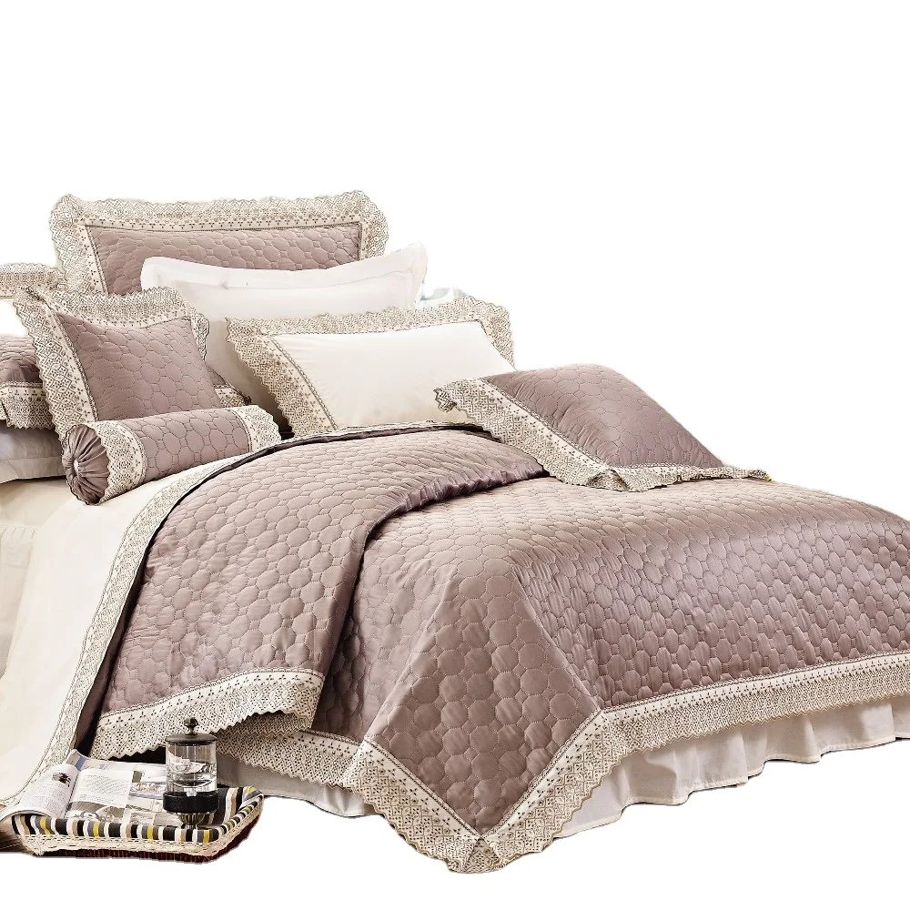 
Factory wholesale quilted customized lace home brown quilted bedspreads 