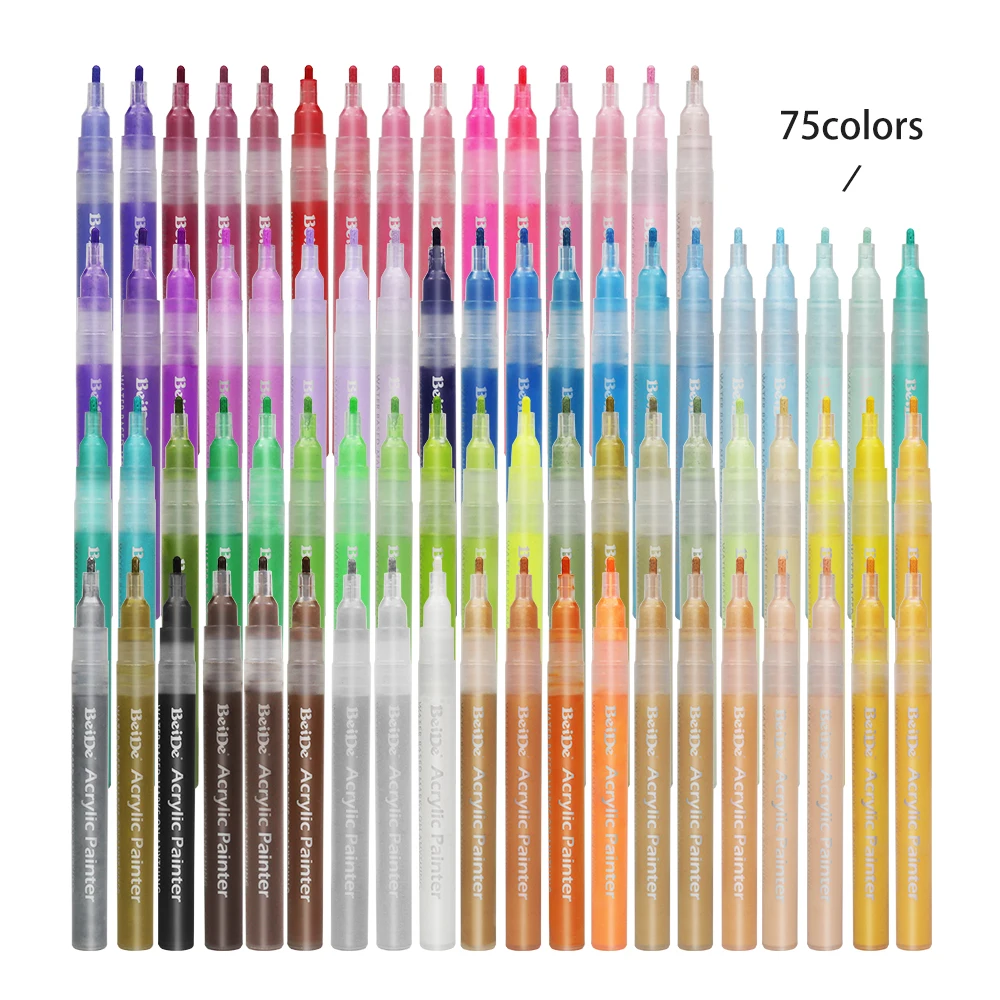 75 Colors  Fine 0.7mm 1mm 2mm 3mm Tip Water Base Permanent Marker Acrylic Paint Pen gift for student,teacher in school office