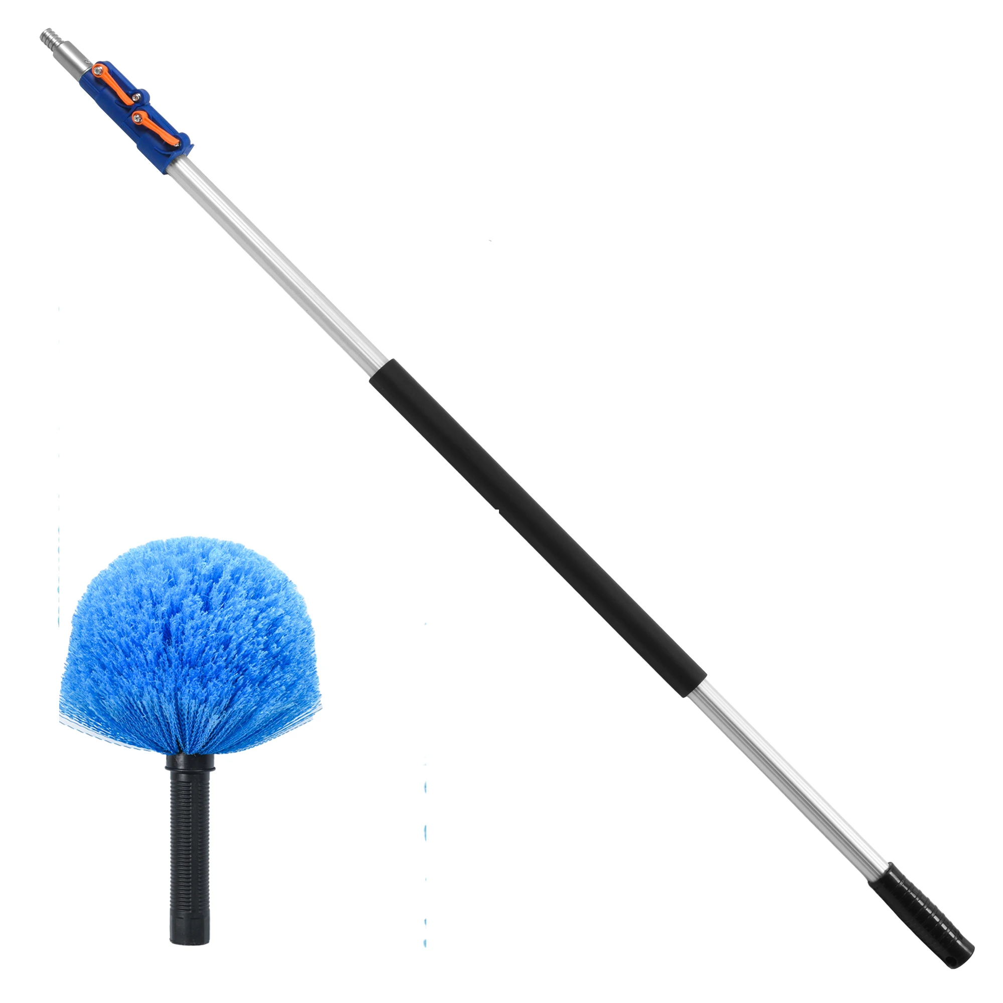 12 FT High Reach Telescopic Aluminum Extension Retractable Household Detachable Spider Cobweb Brush Cleaning Pole Rod