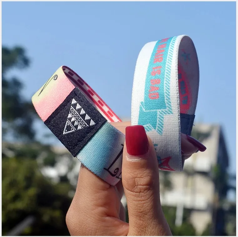 Factory Wholesale Stretch Custom Woven Label Elastic Fabric Wrist Band Bracelet Sublimation Sport Wristband