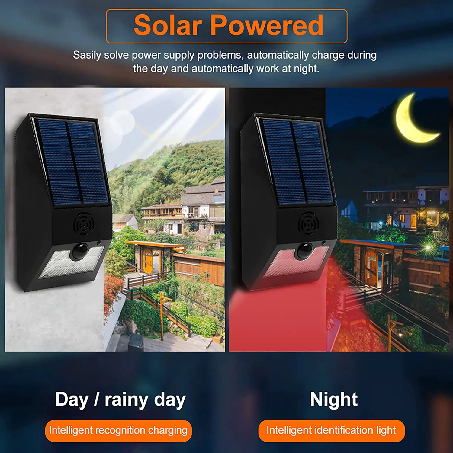 Solar Alarm Light, Solar Strobe Light with Motion Detector Solar Alarm Light, Motion Detector with Remote Control