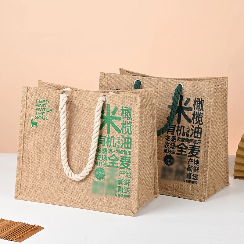 Large Capacity Custom Logo Shopping Bag Colorful Jute Handbag Custom Art Hand Carrying Fashion Retro Tote Bag