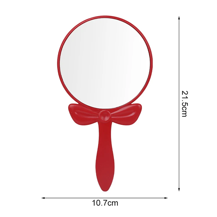 custom design women portable compact circle handheld glass mirror handle makeup mirror with red frame for bedroom
