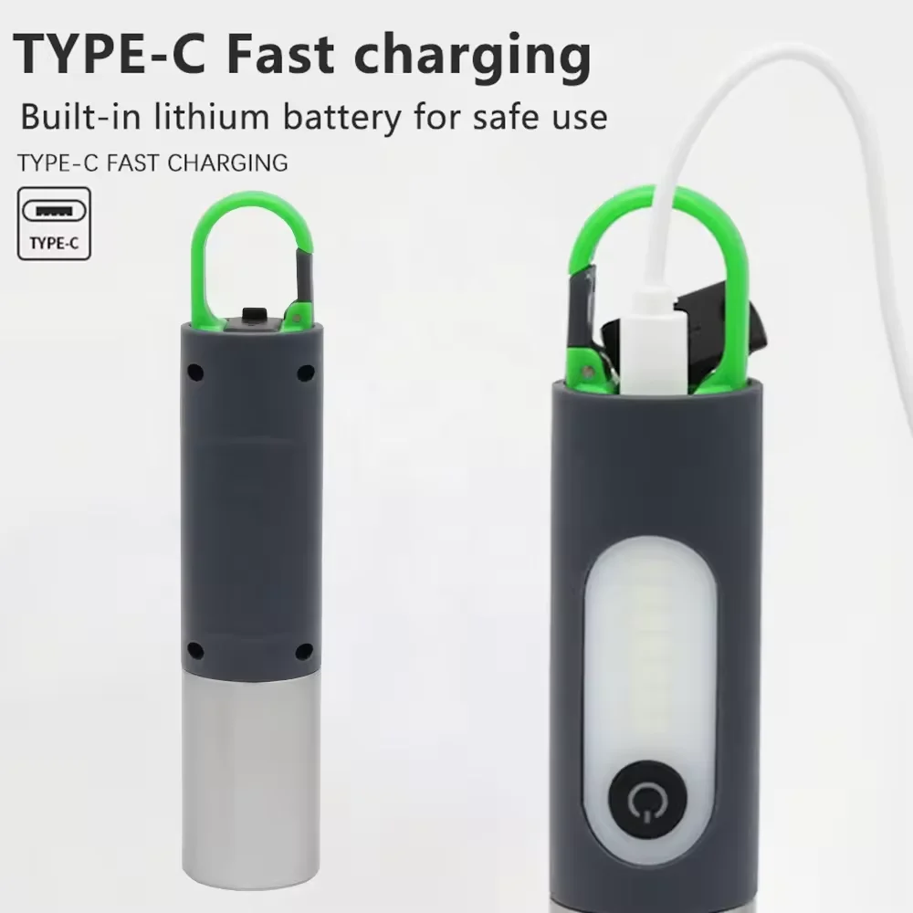 Aluminum Multifunctional Three Light Sources Type-c Tail Suspend Camping Light White Laser Super Bright Flashlight