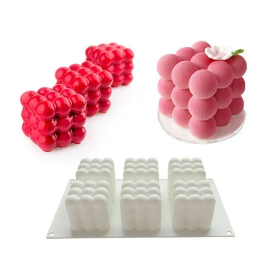 6 Cavity Mousse Cake Molds 3D Magic Square Bubble Cube Silicone Candle Mold