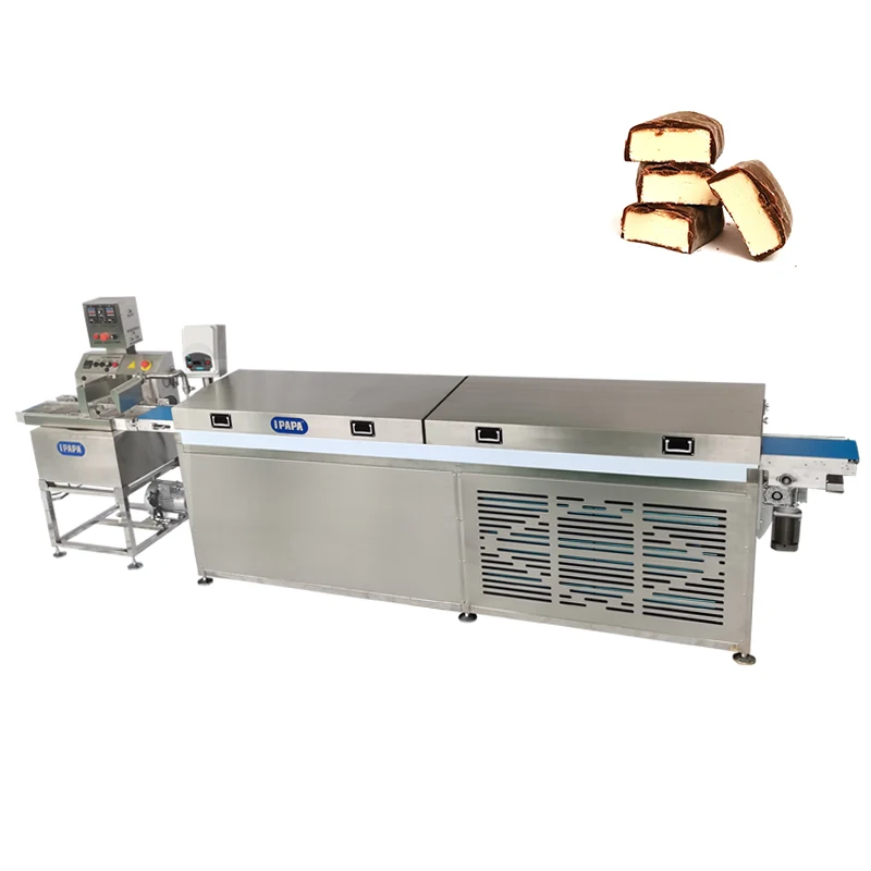 Donut Coating Line Small Vertical Cooling Tunnel Candy Mini Cover Enrober Chocolate Enrobing Machine