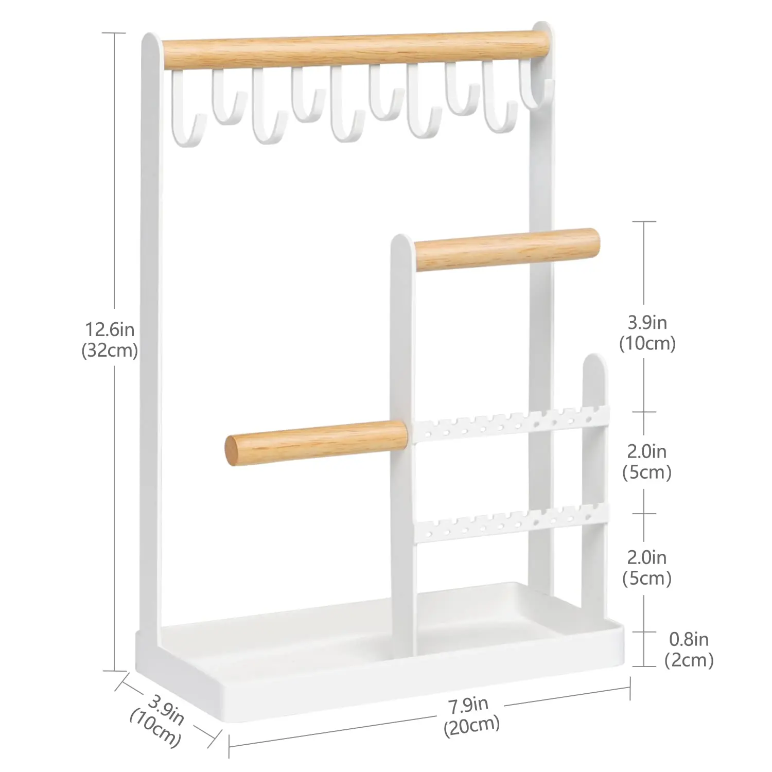 Jewelry Organizer Stand With Ring Holder 4 Tier Jewelry Tower With 10 Hooks Necklace Organizer And Watch Bracket Holder