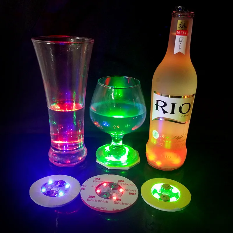 Custom Logo 3M Led Coaster EVA Light Up led bottle light base led sticker pad Flashing Beer Wine Bottle Sticker For cups bottle
