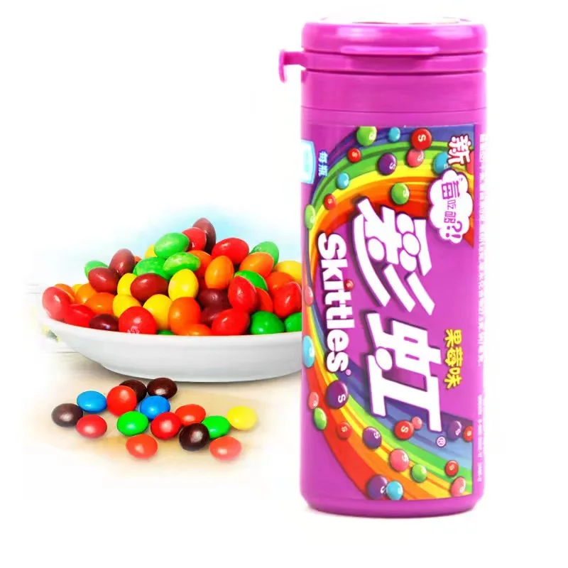 Hot Selling Fruity Sweet 30g Exotic Snacks Candy Toys Multicolor Mixed Fruit Flavor Skittless Glueless Chocolate Fruit Candies