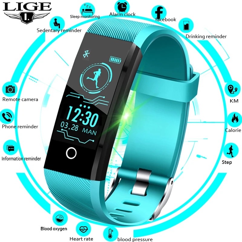 LIGE новые мужские смарт-браслет спортивные часы Браслет фитнес трекер приборы для измерения артериального давления монитор сердечного ритма водонепроницаемый смарт-часы