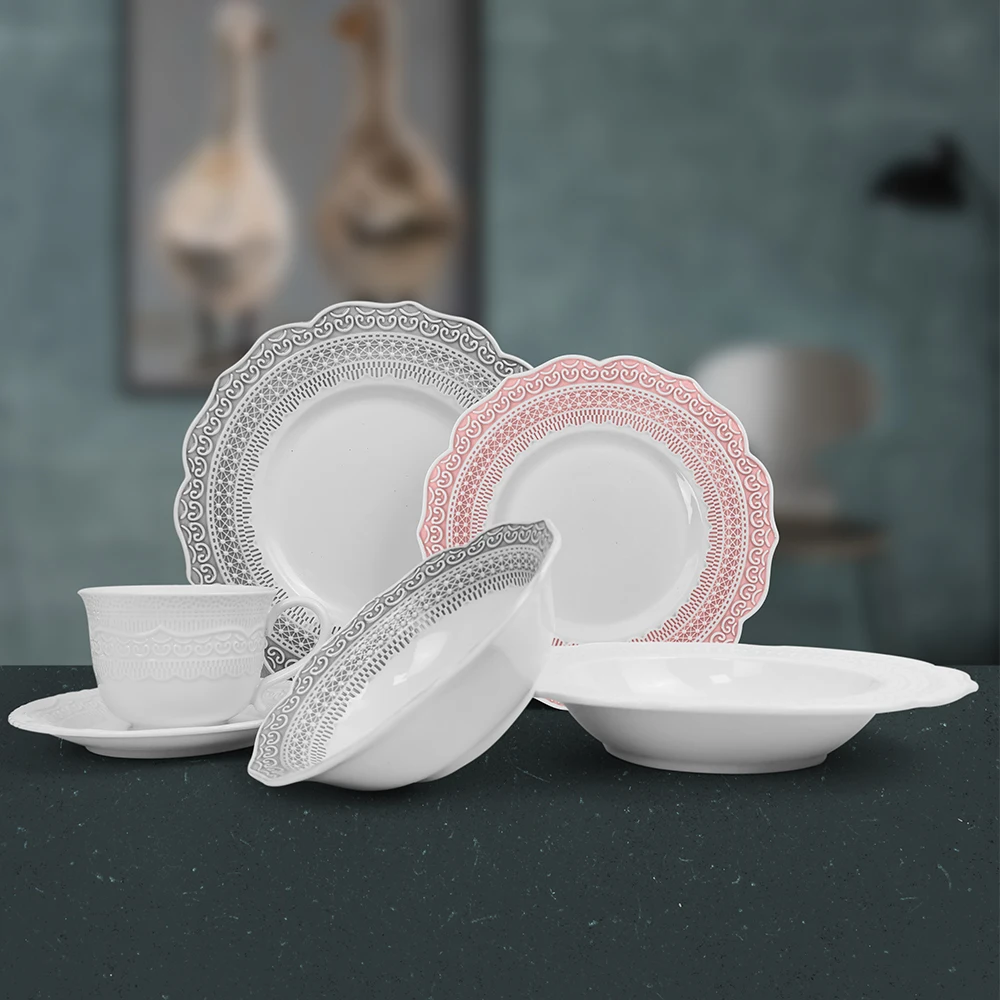 Vintage lace embossed  blue pink white ceramic coffee cup saucer underglaze porcelain cup French dessert plate