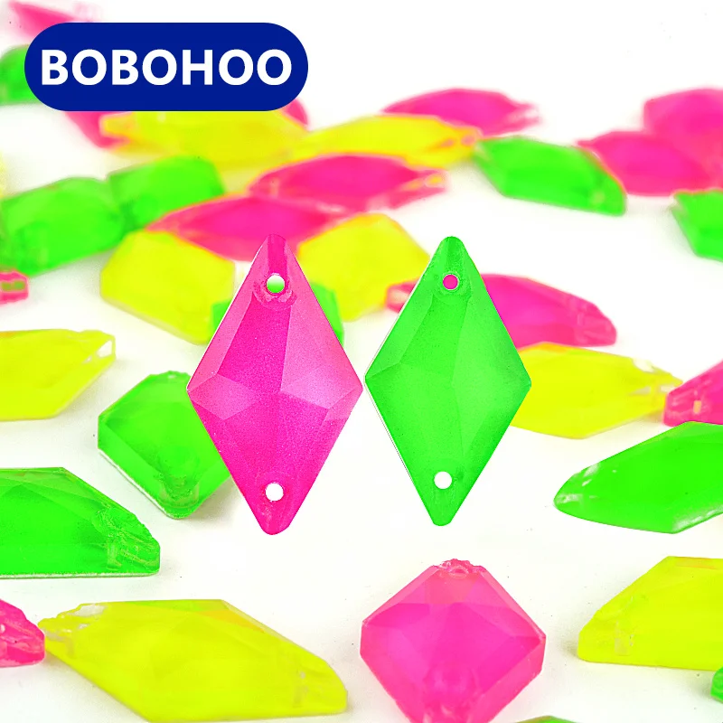 BOBOHOO Wholesale 3A Neon fluorescence Colors Flatback Glass Crystal Drop Rhombus Shapes Sew On Rhinestones For Clothes