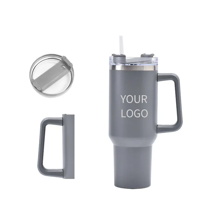wholesale bulk Laser engrave multiple colors thermos 40oz powder coated copper Coffee Mug tumbler with Handle and straw