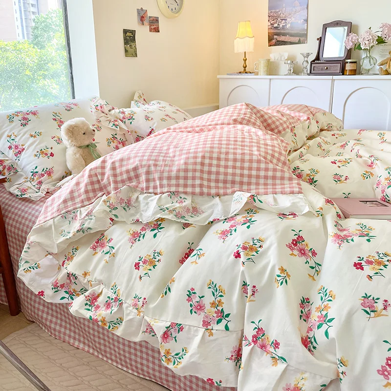 Wholesale Soft Beautiful Floral Bedding Cotton Reversible Duvet Cover with Pillowcases