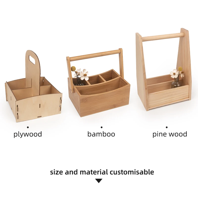 Pub Restaurant Vintage Carrier Wooden beer serving Bucket With Handle Wood Handle Storage Baskets Bar Serving Wooden Beer Rack