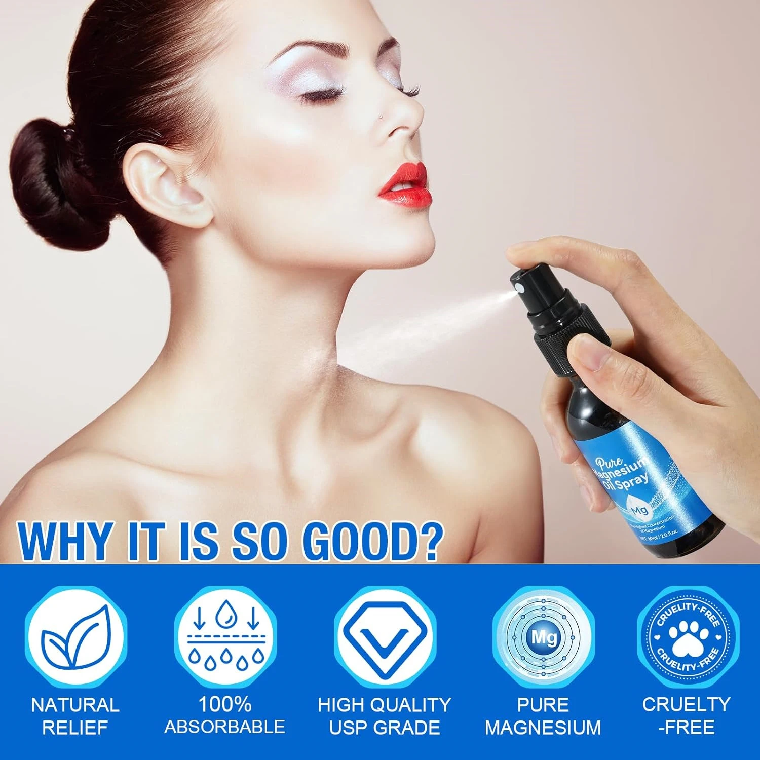 Private Label Pure Magnesium Oil Spray Fast Absorbent Promotes Body Calm Sleep & Relaxation High Effective